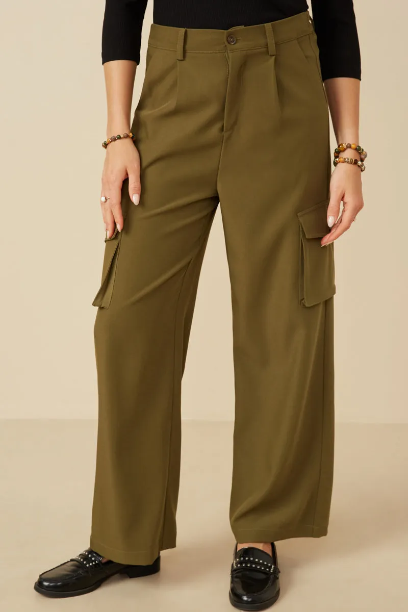Move Freely Flexible Fit Wide Leg Button Closure Cargo Pants