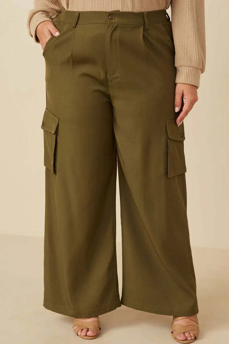 Wide Leg Button Closure Cargo Pants Breath Friendly