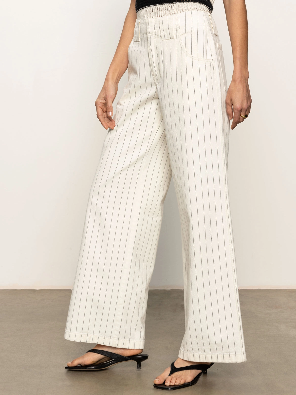 Easy Movement Arden Wide Leg Jeans Bleached White Pinstripe