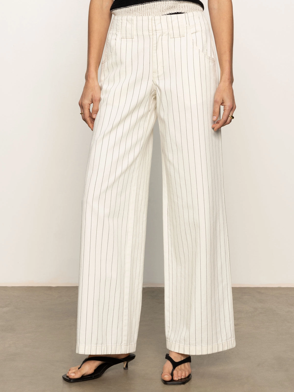 Arden Wide Leg Jeans Bleached White Pinstripe Loose cut tied style