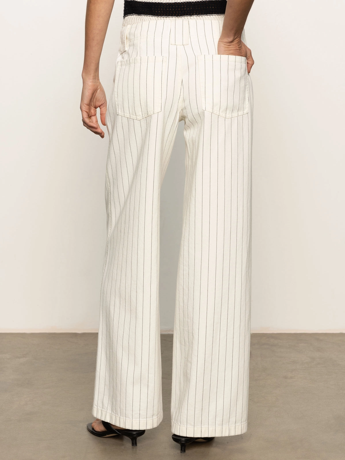 Easy Movement Arden Wide Leg Jeans Bleached White Pinstripe