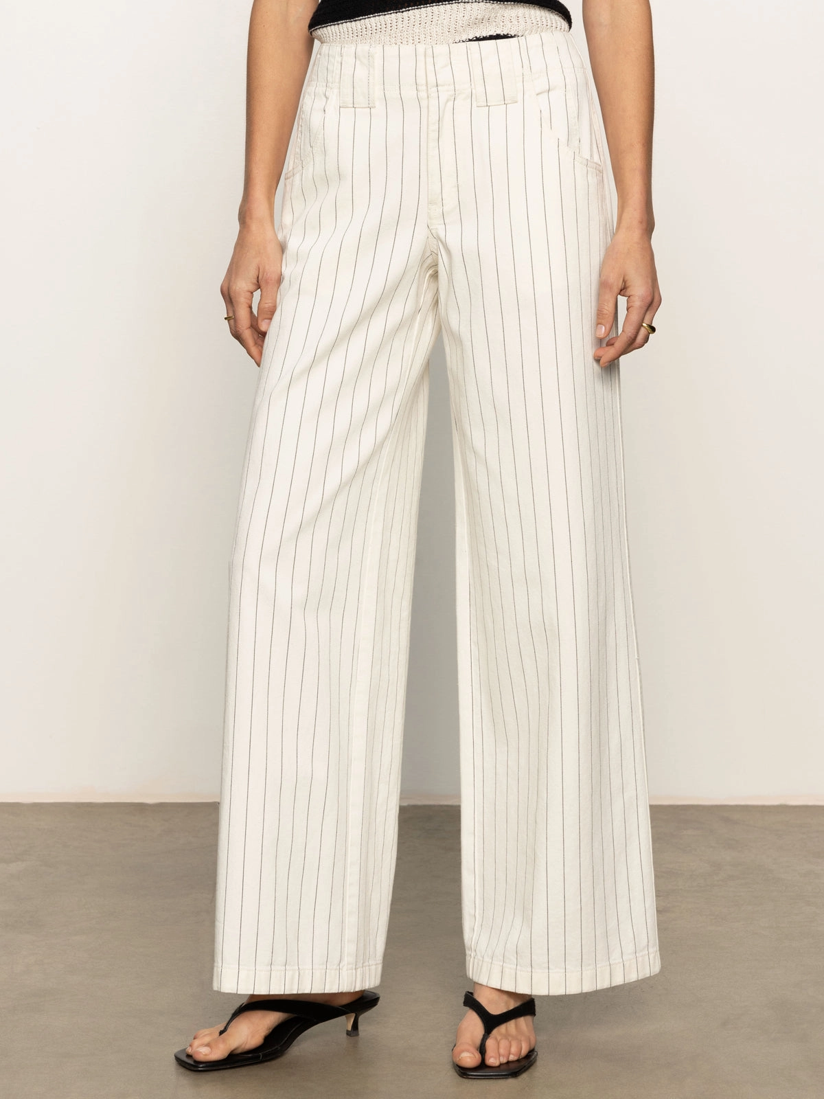 Embroidered Detail Timeless Style Arden Wide Leg Jeans Bleached White Pinstripe