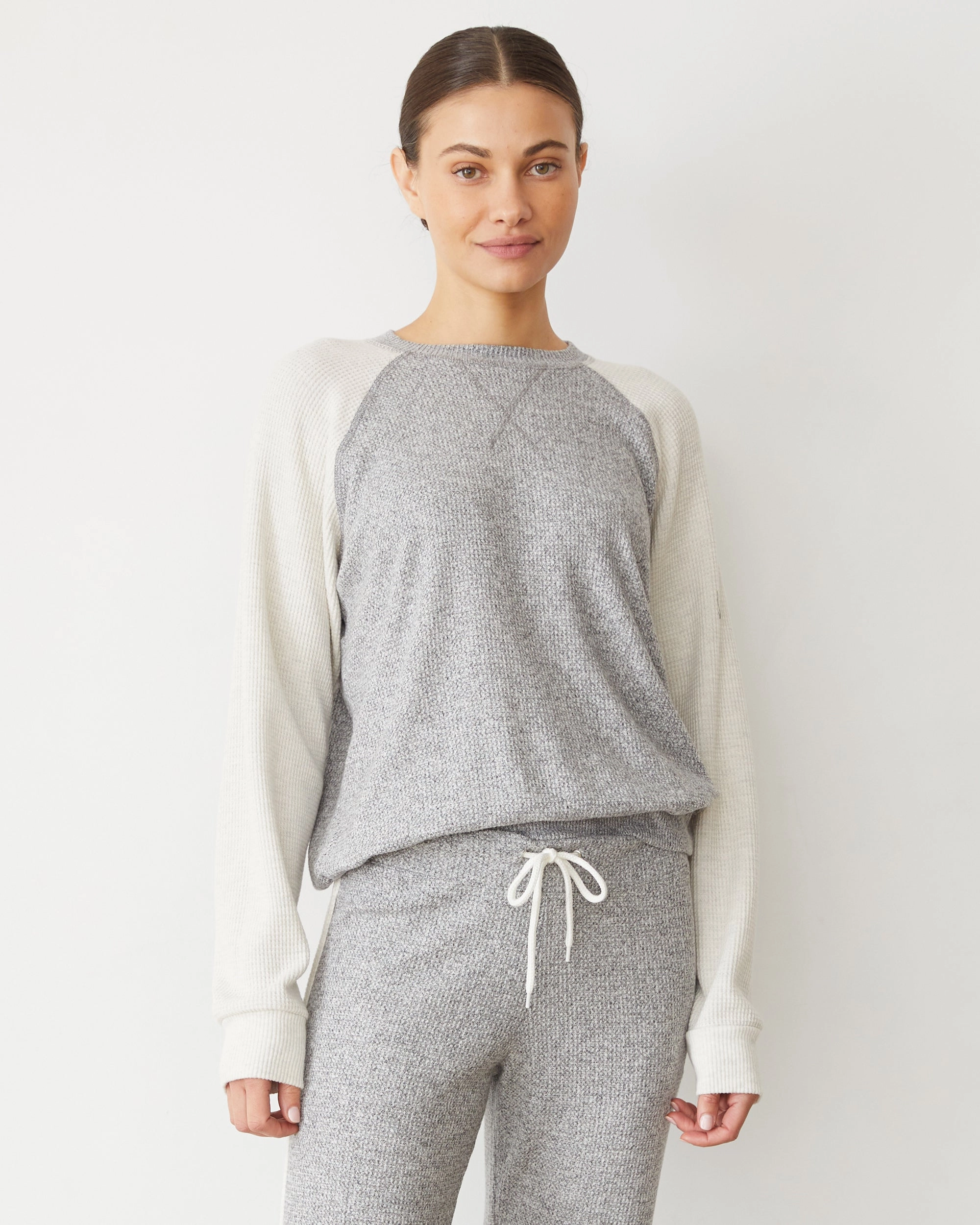 Brushed Thermal Color Block Raglan Organic Cotton Effortless Chic