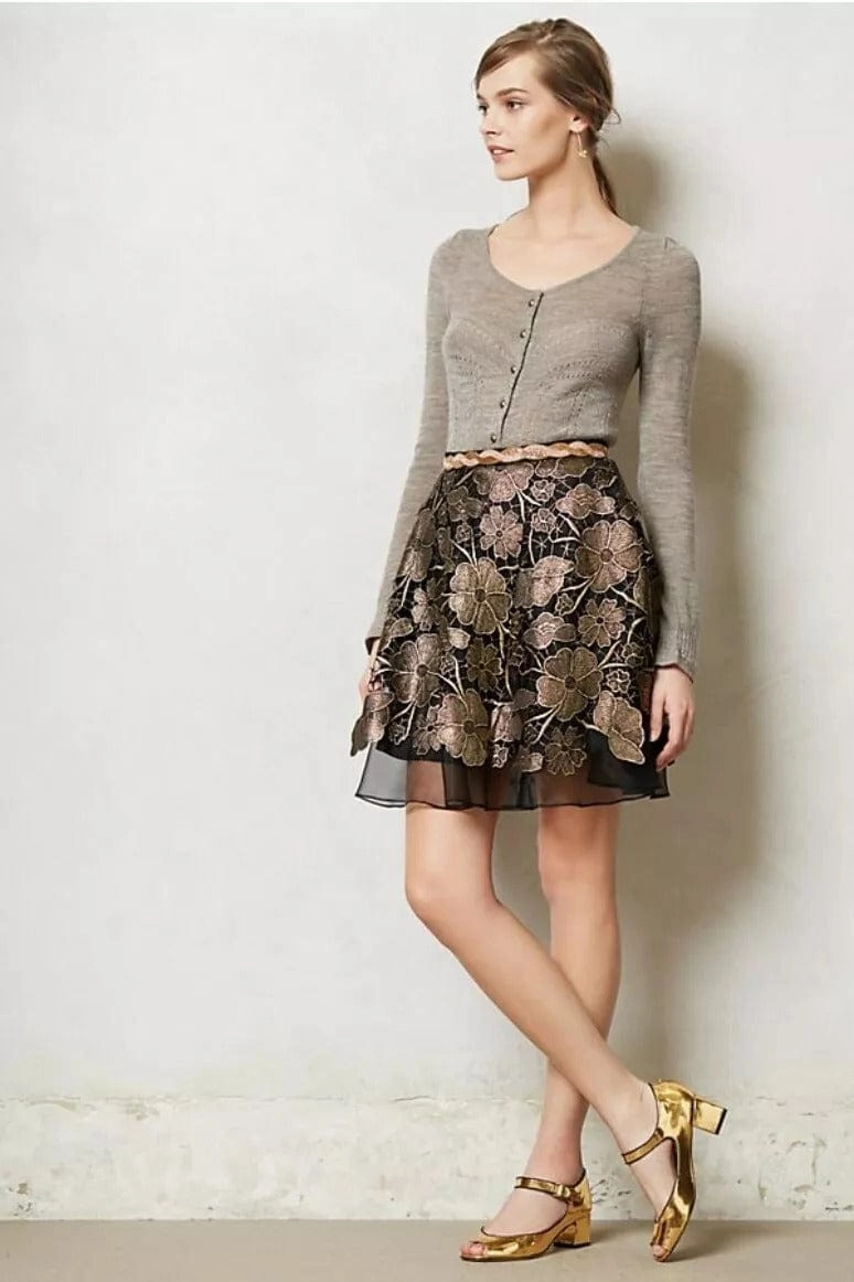 Eco Friendly Golden Black Lace Mini Skirt