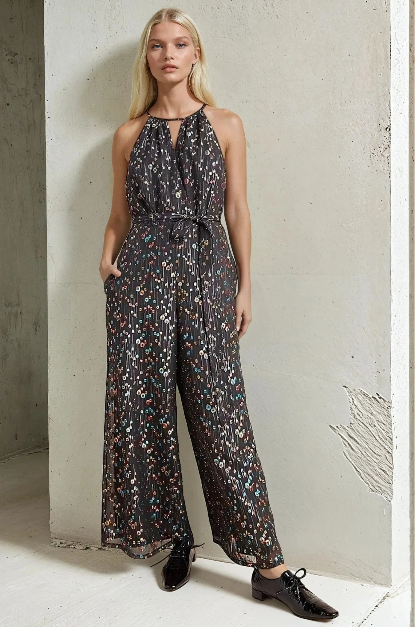 Edita Halter Metallic Clip Dot Jumpsuit Eco Worker