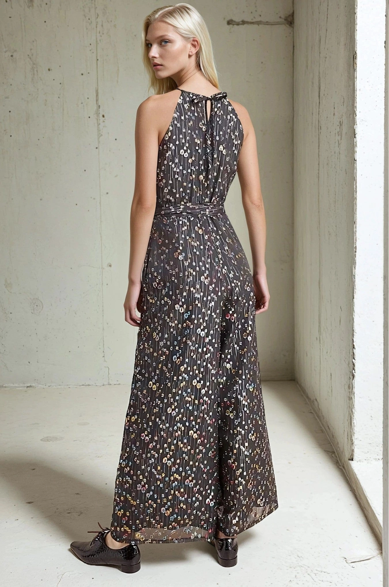 Edita Halter Metallic Clip Dot Jumpsuit Premium Piece