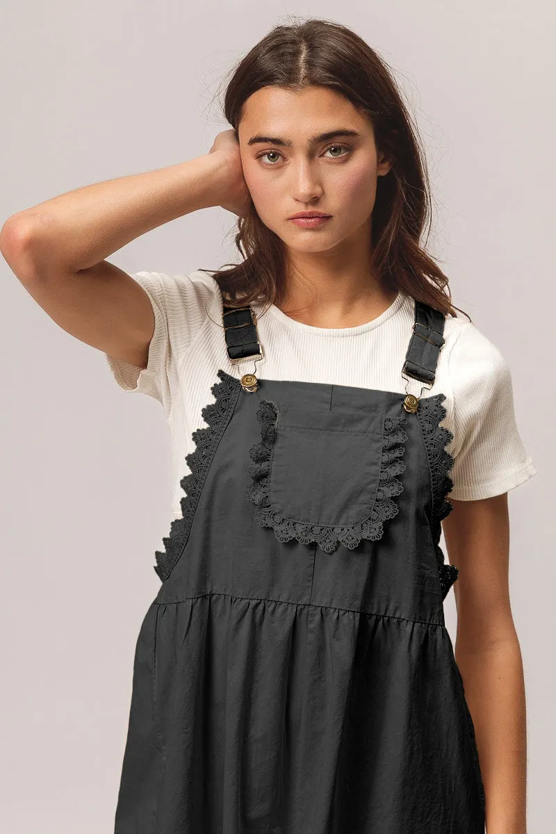 IB1333G-01 | BACK PATCH POCKET LACE SHORTALLS Premium Stretch Versatile Look