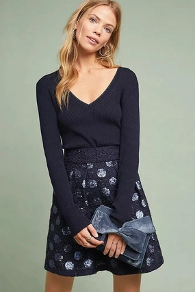 Sequin Navy Dot Mini Skirt Chic Tones Cotton Rich