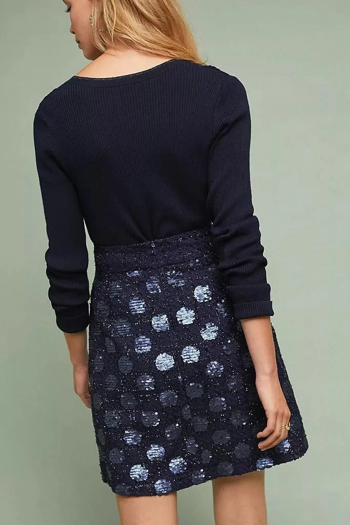 Effortless Fit Sequin Navy Dot Mini Skirt
