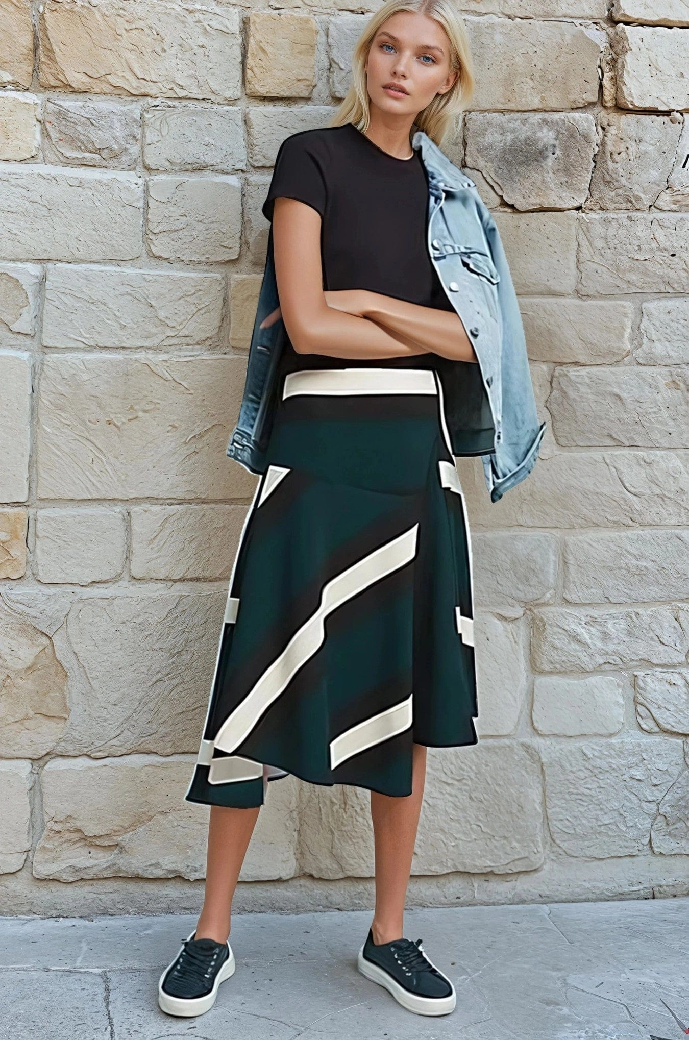 Effortless Match Green Sporty Stripe Skirt