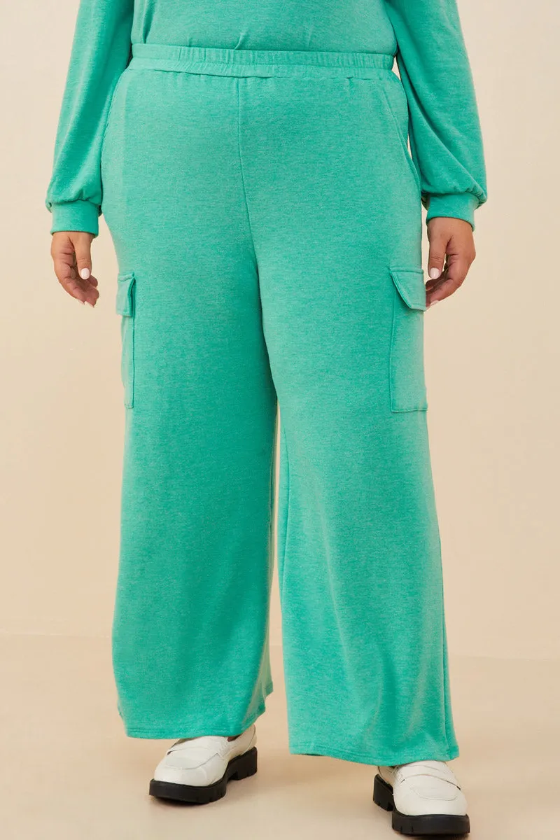 Air Flow Trendy Comfort Elastic Waist French Terry Knit Cargo Pants