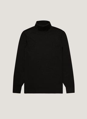 Men's Extra-Fine Merino Roll Neck in Black Timeless wool sweater Smart winter sweater