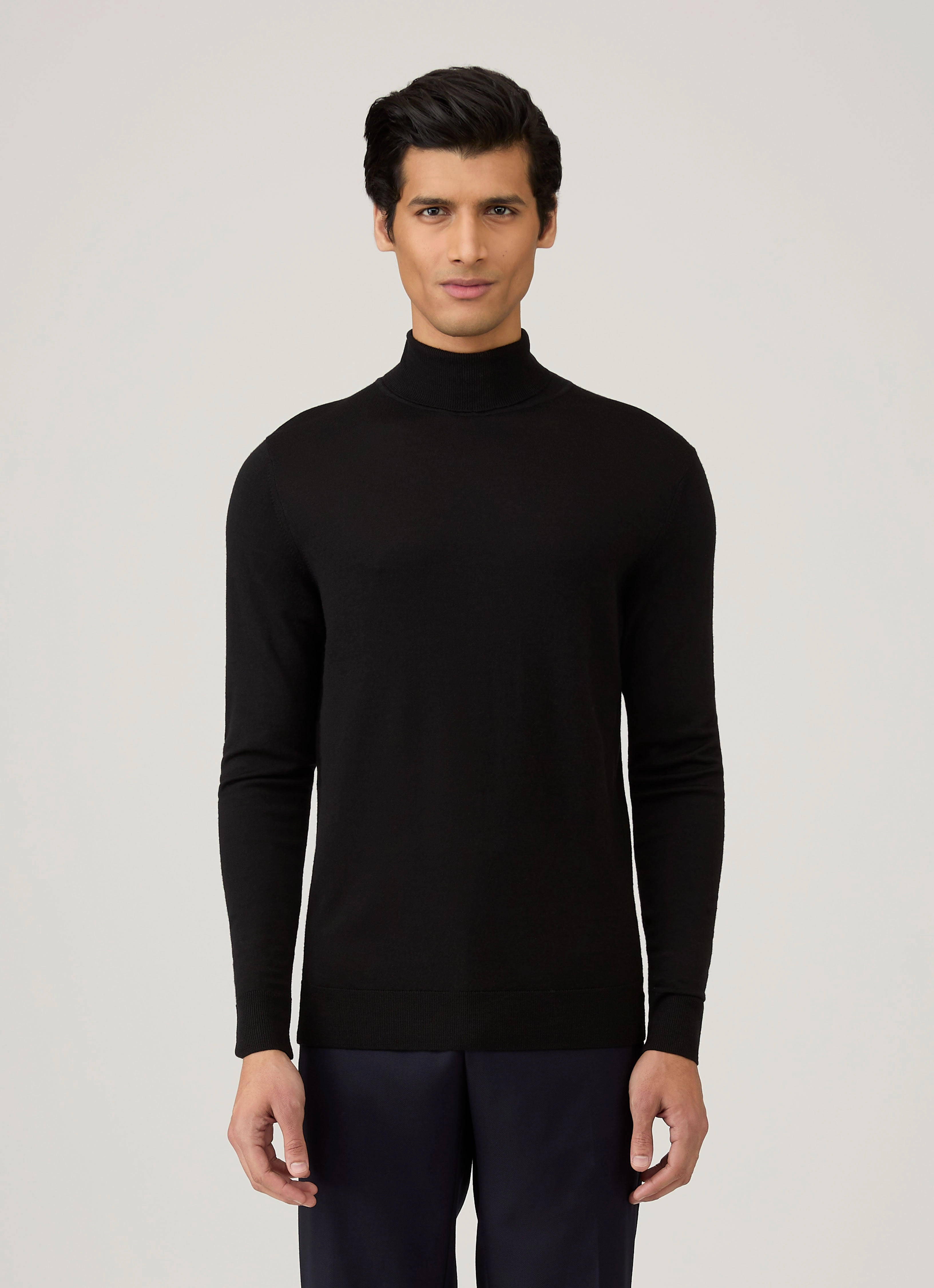 Elastic Fiber Men's Extra-Fine Merino Roll Neck in Black