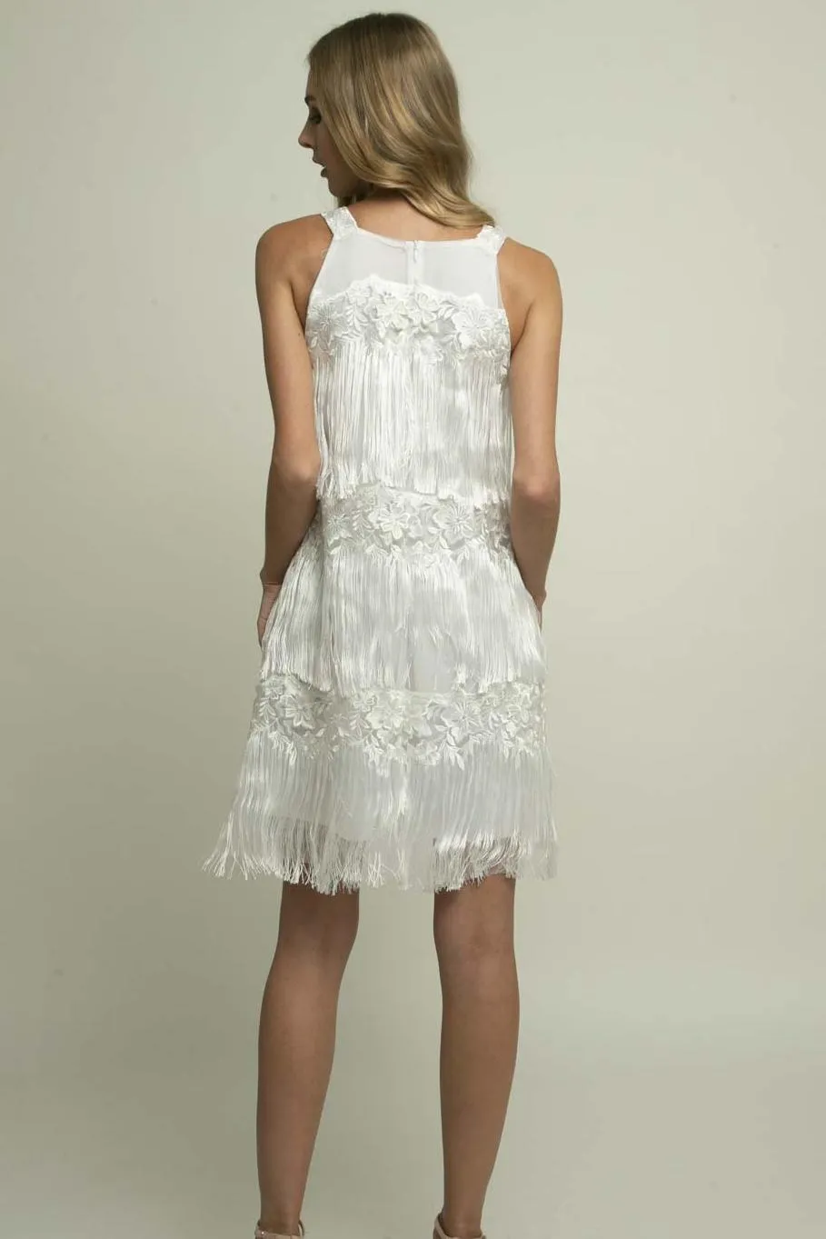 Elegant Chic Freya White Shift Lace Dress - Meringue Fringe