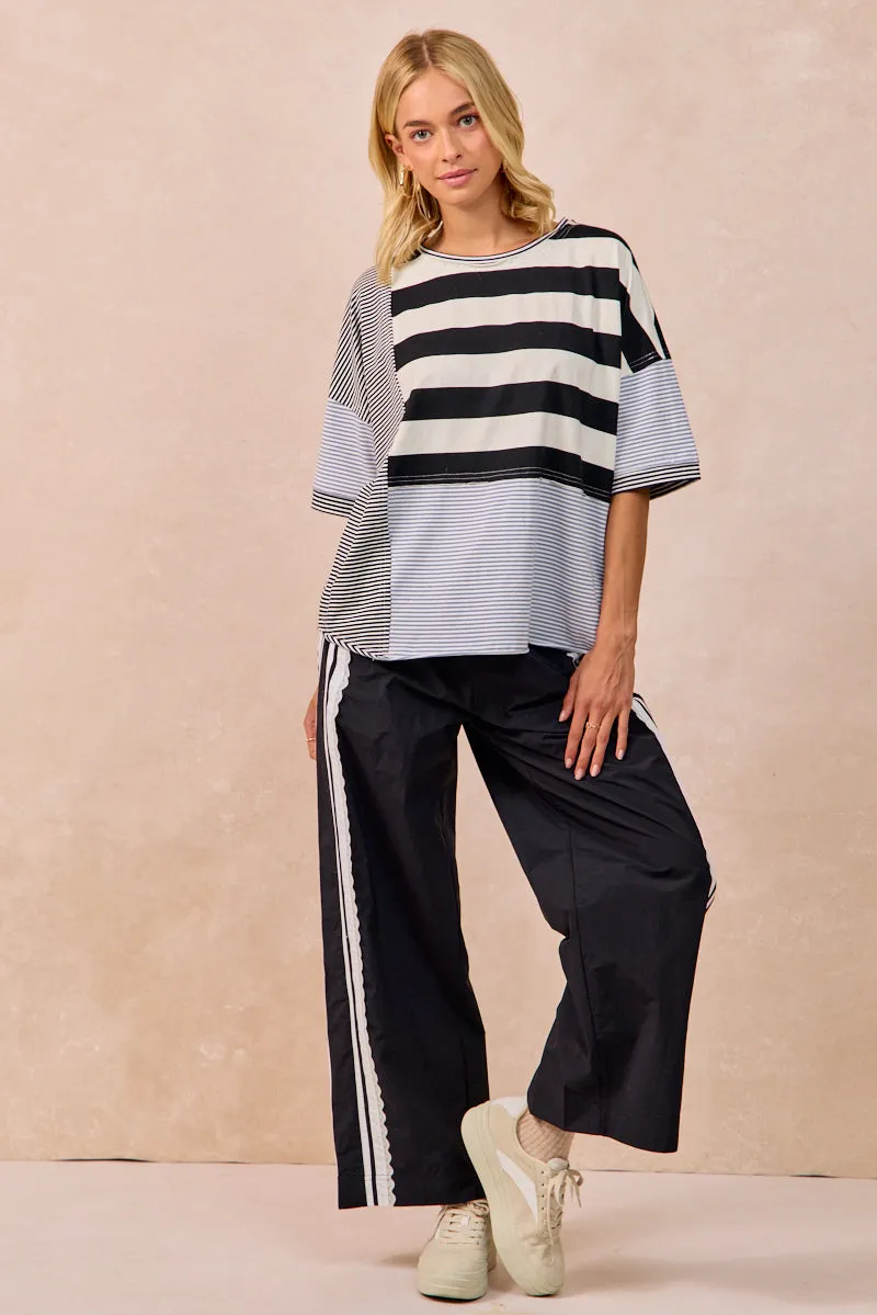 Office Ready Chic casual IB1806R-01 | SIDE CONTRAST AND LACE DETAILED TRACK PANTS WITH POCKET