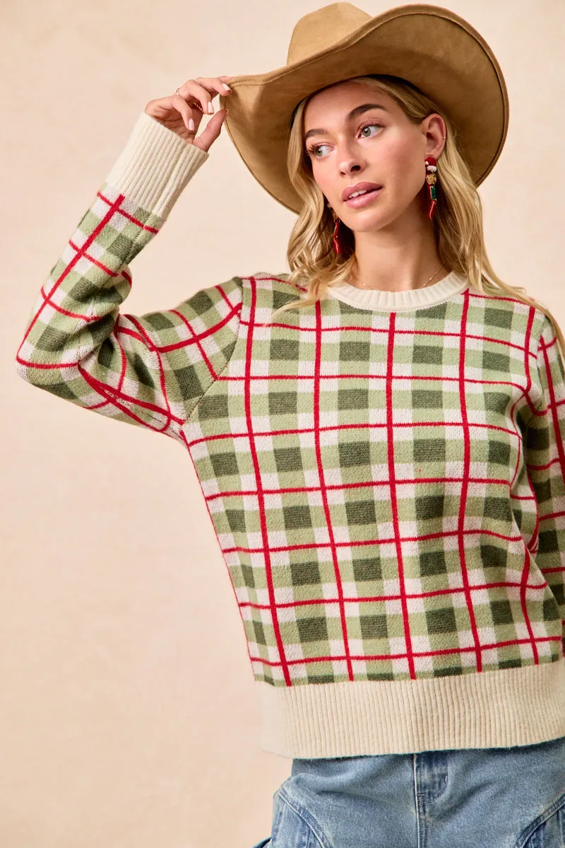 IP5685G-86 | CHRISTMAS PLAID SWEATER TOP Quick Fit