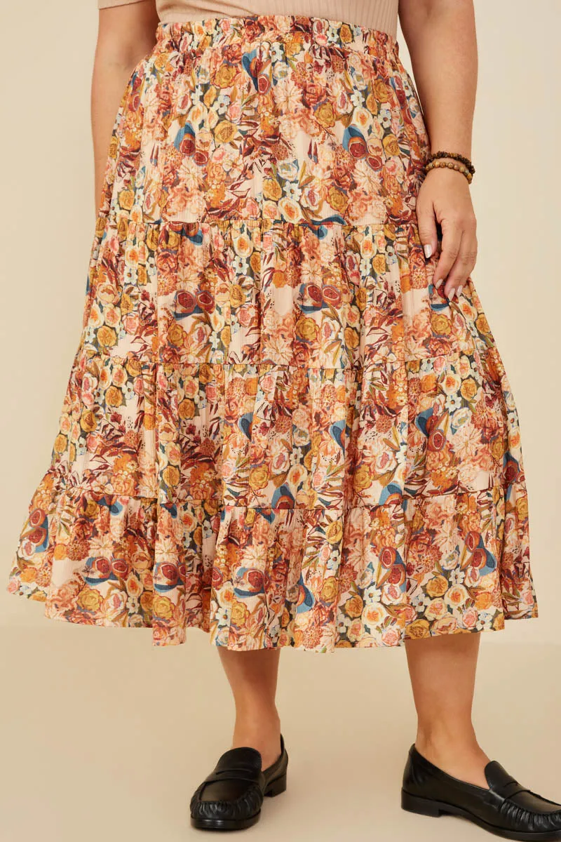 Bohemian Floral Elastic Waist Tiered Skirt All Time Use Streetwear vibe