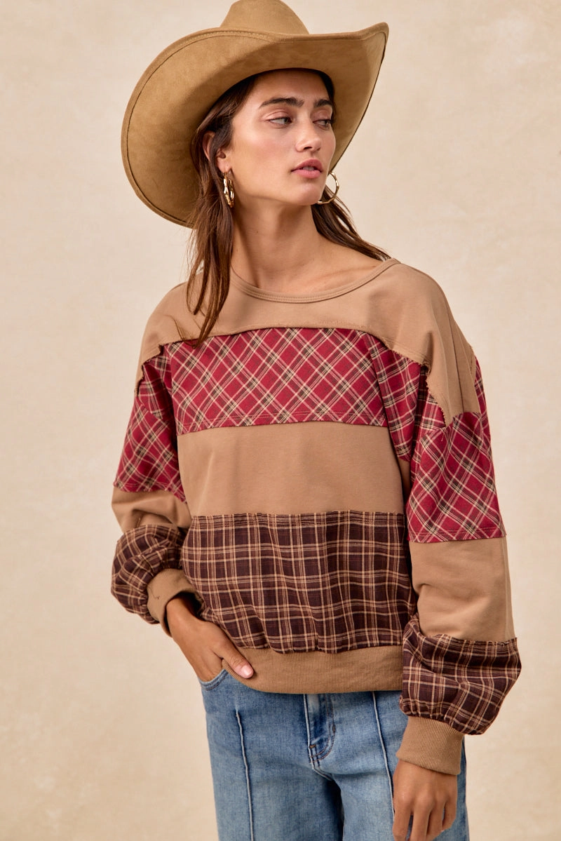 IT4668S-02 | PLAID AND TERRY MIX AND MATCH PULL OVER TOP Smooth Edge