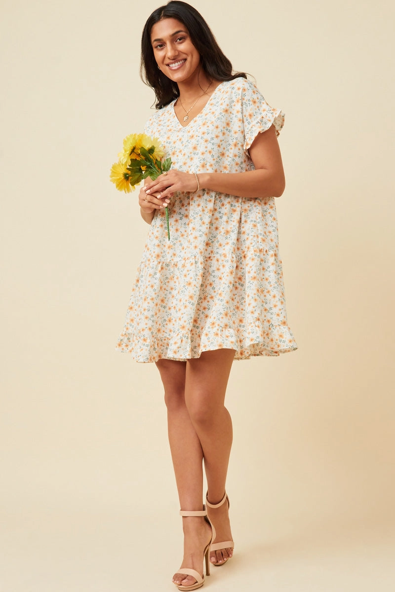 V-Neck Ruffle Short Sleeve Tiered Floral Dress Summer-Season