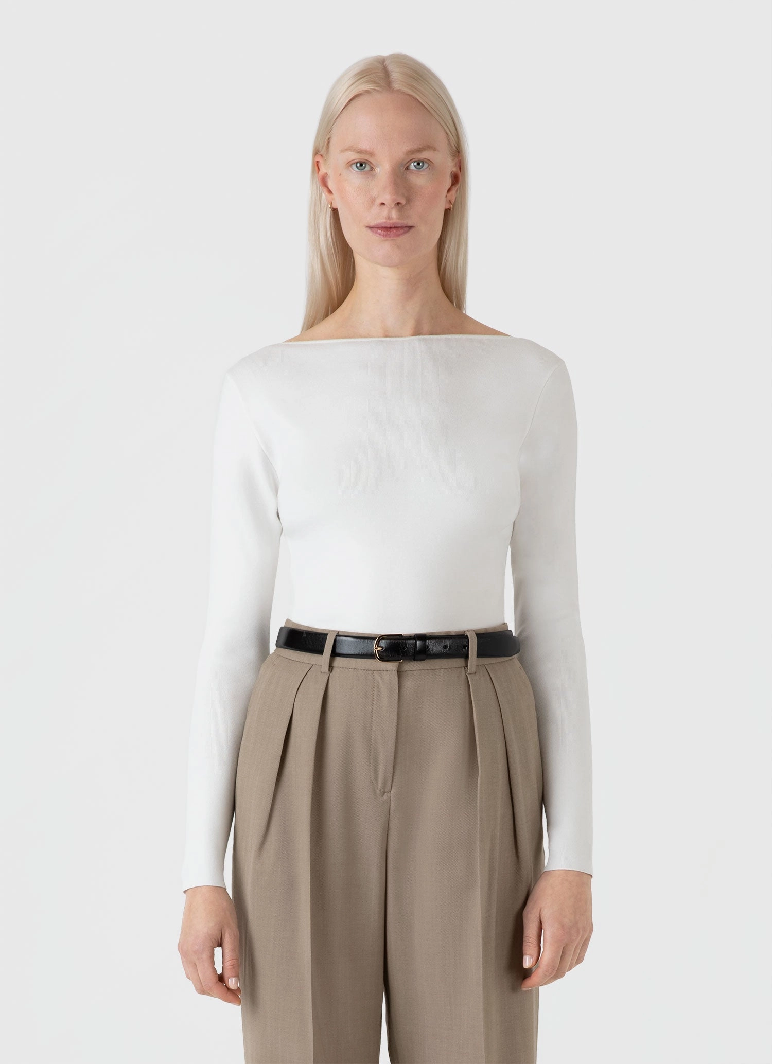 Elegant Fit Women's Viscose Slash Neck Top in Ecru