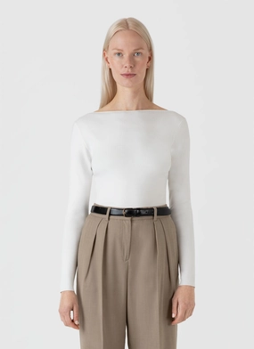 Women's Viscose Slash Neck Top in Ecru Sweet Style Neutral Tone