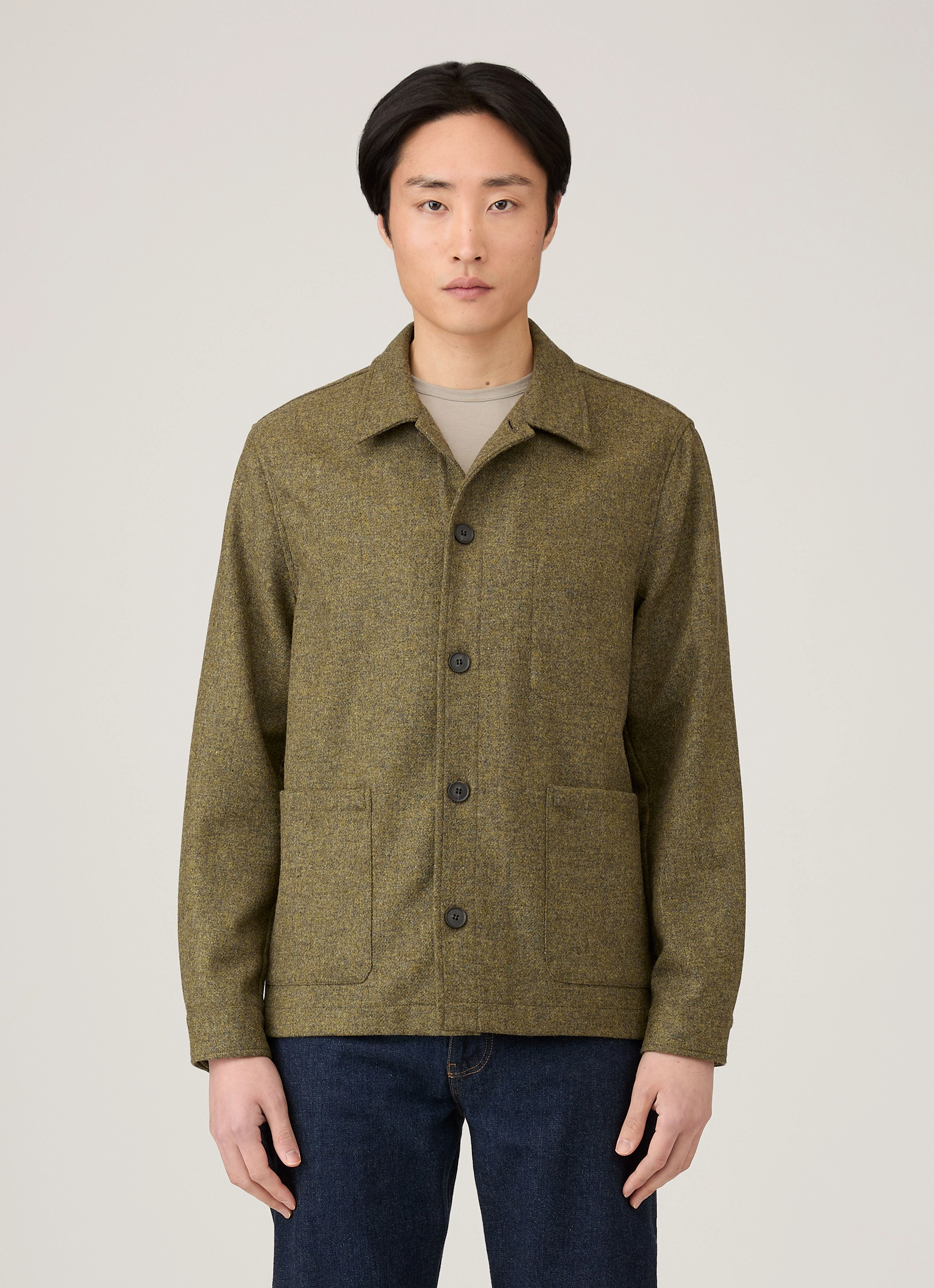 Elegant Layer Men's Wool Twin Pocket Jacket in Sea Moss