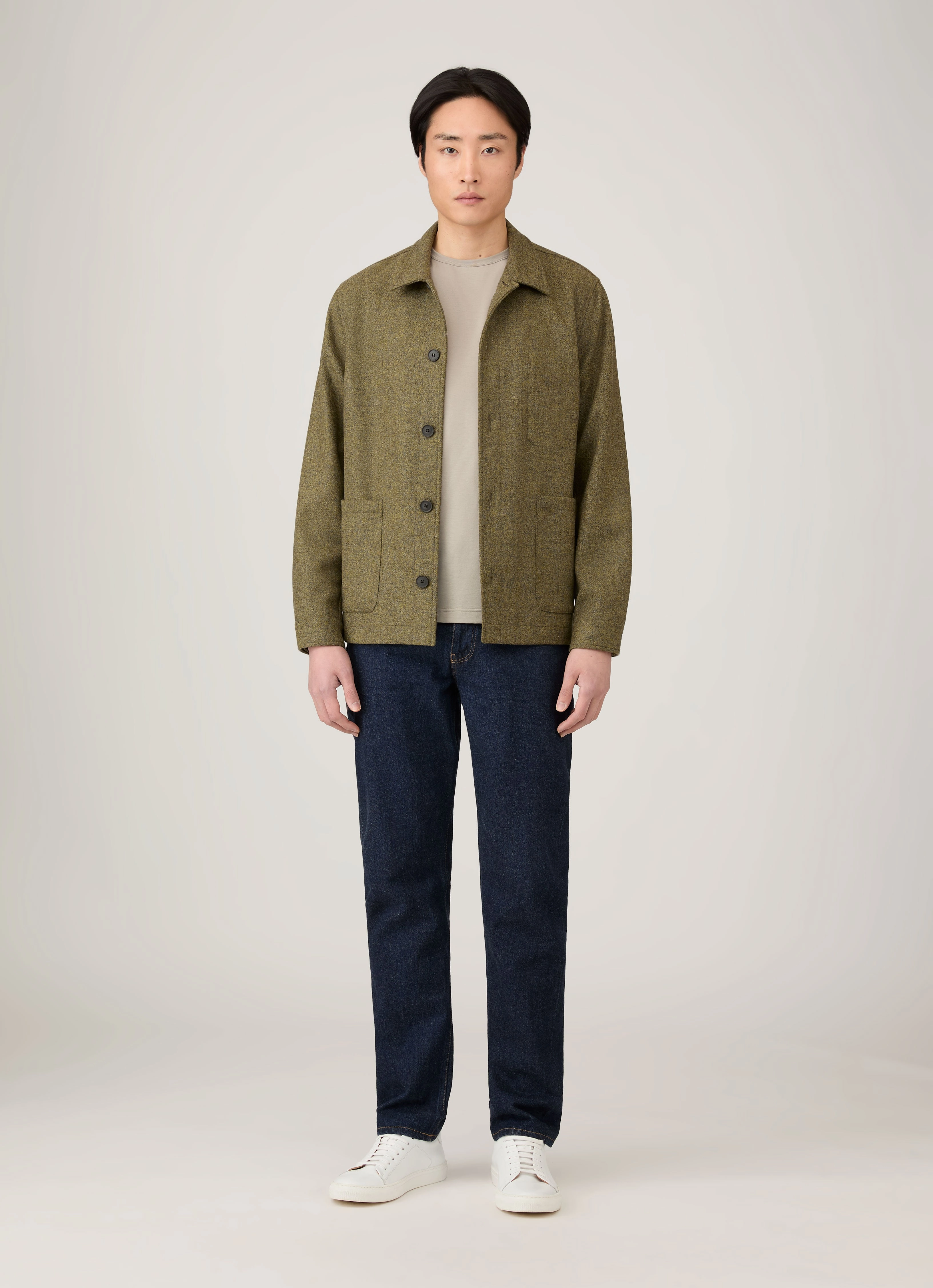 Elegant Layer Men's Wool Twin Pocket Jacket in Sea Moss