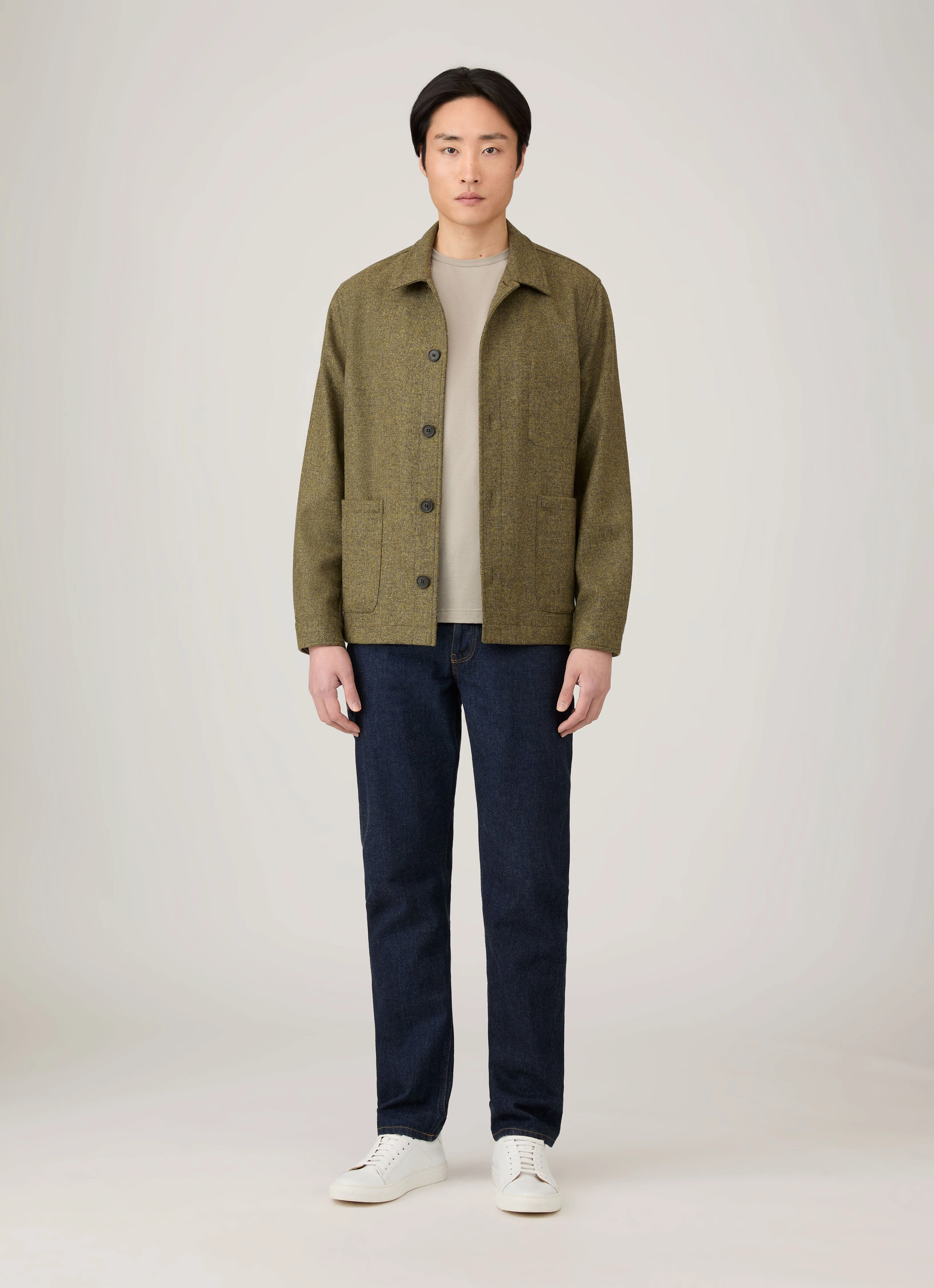 Elegant Layer Men's Wool Twin Pocket Jacket in Sea Moss