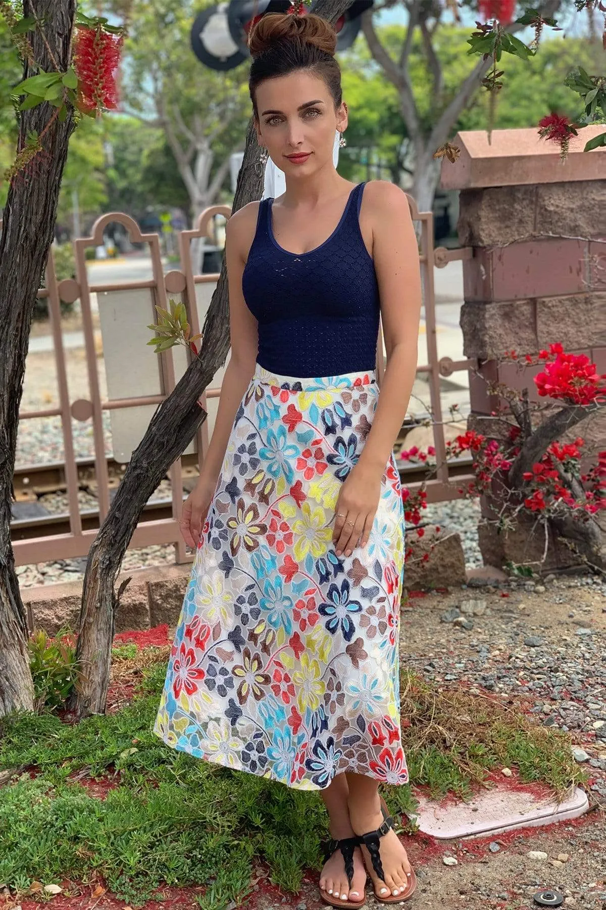 Embroidered Floral Midi Skirt Future Fashion