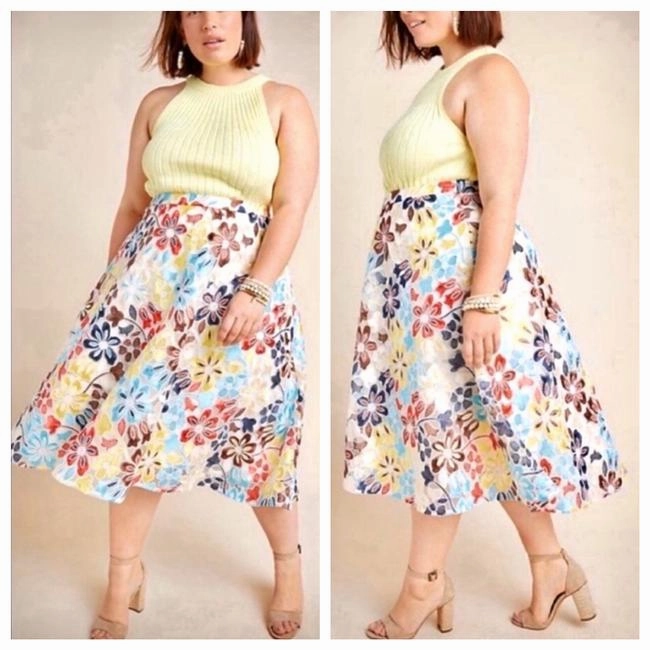 Embroidered Floral Midi Skirt Printed Pattern
