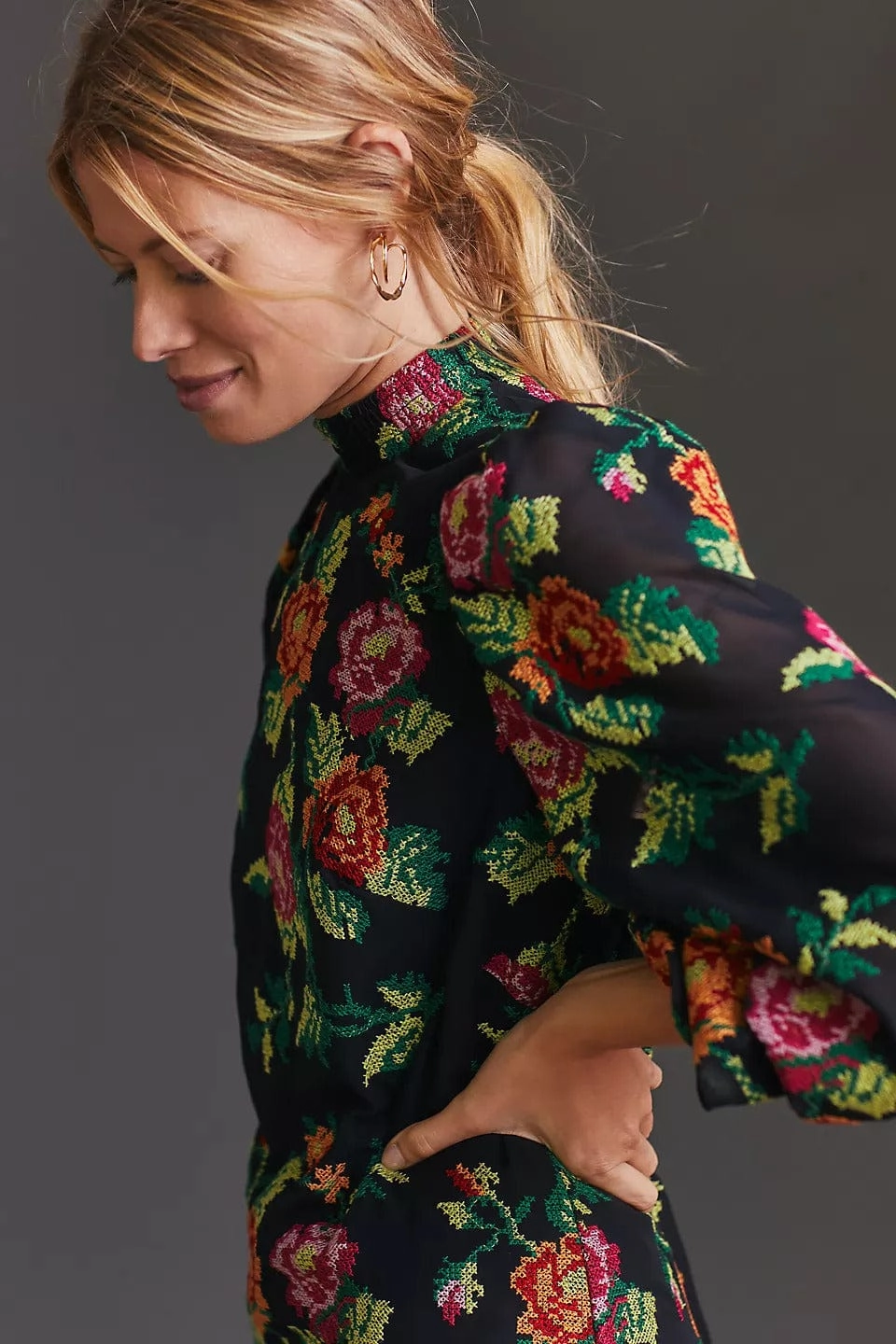 Embroidered Mini Shift Dress - Rose Contemporary Appeal