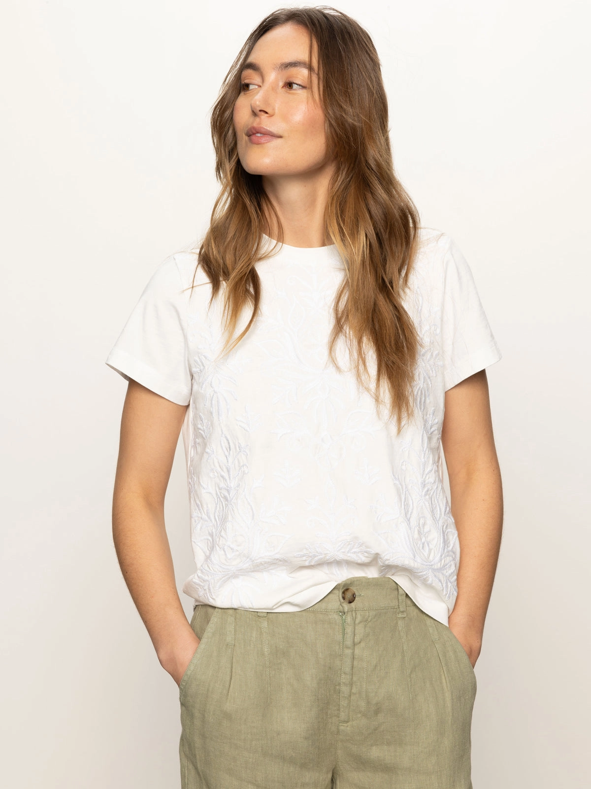 Embroidered Perfect Tee White Cozy Fit