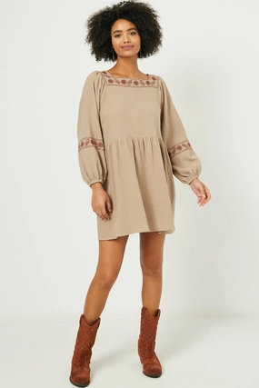 Fresh Glow Embroidered Square Neck and Sleeve Dress