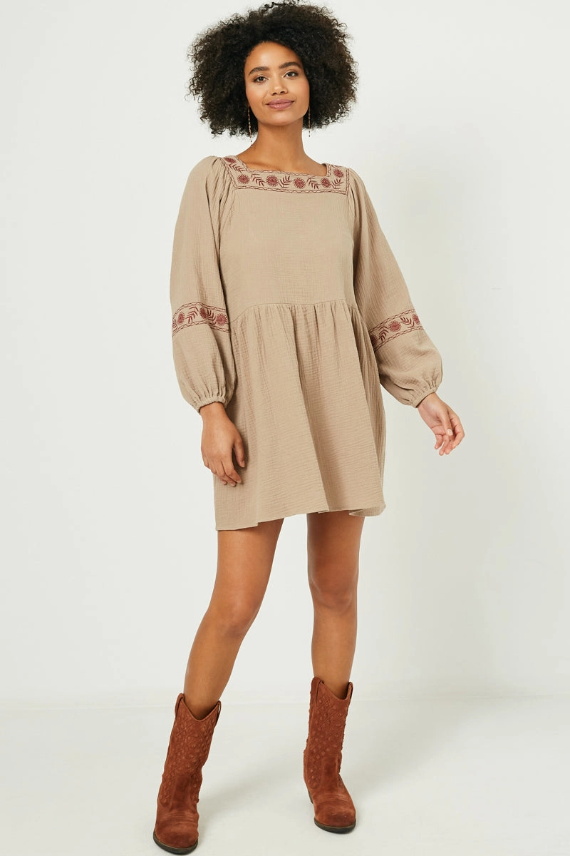 Fresh Glow Embroidered Square Neck and Sleeve Dress