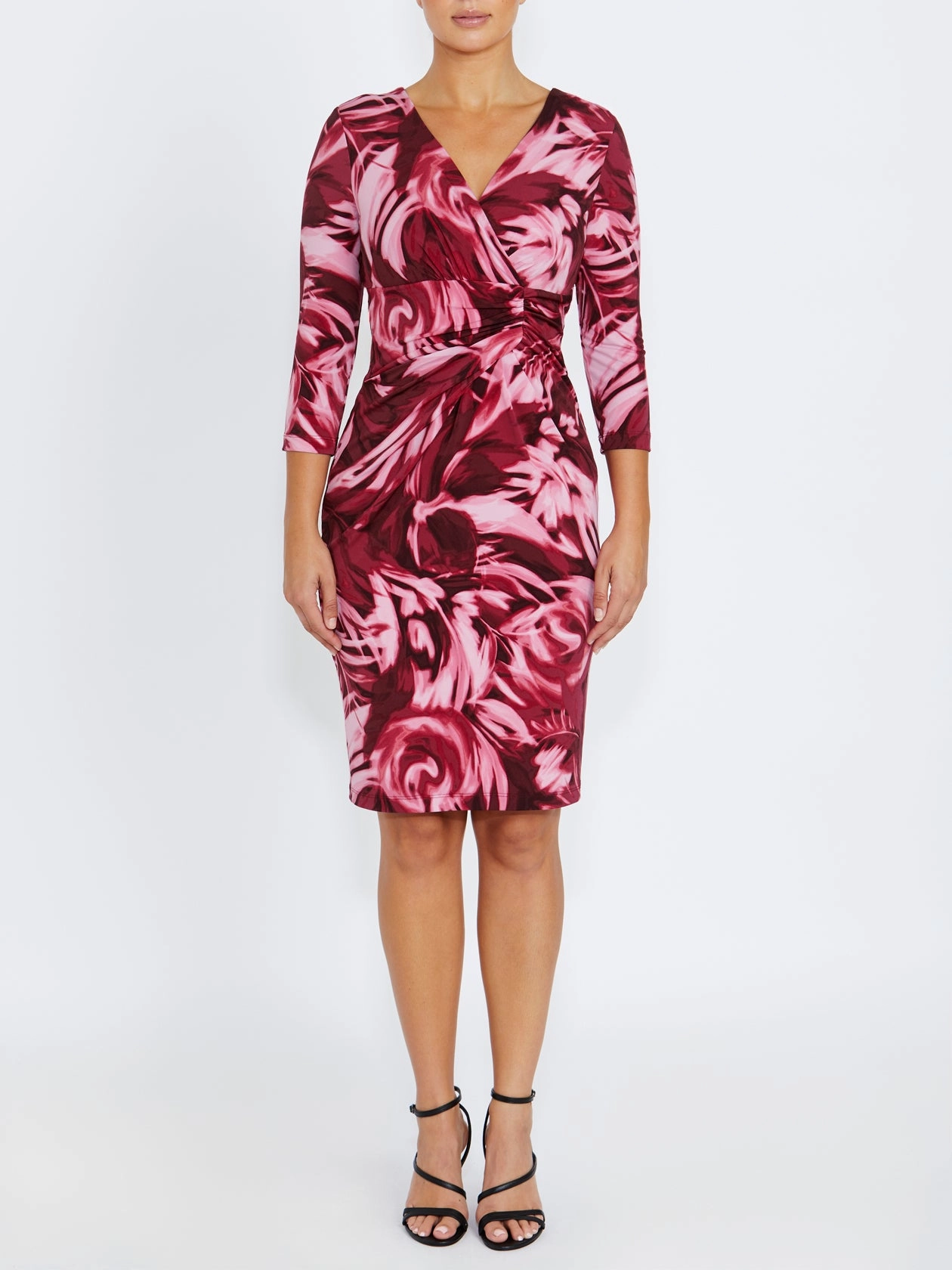 Emelynn Burgundy Jersey Dress Bow Appliqu??