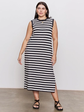 Contrast Trim Maxi Dress Black Macrame Stripe Extended Sizing London Cool