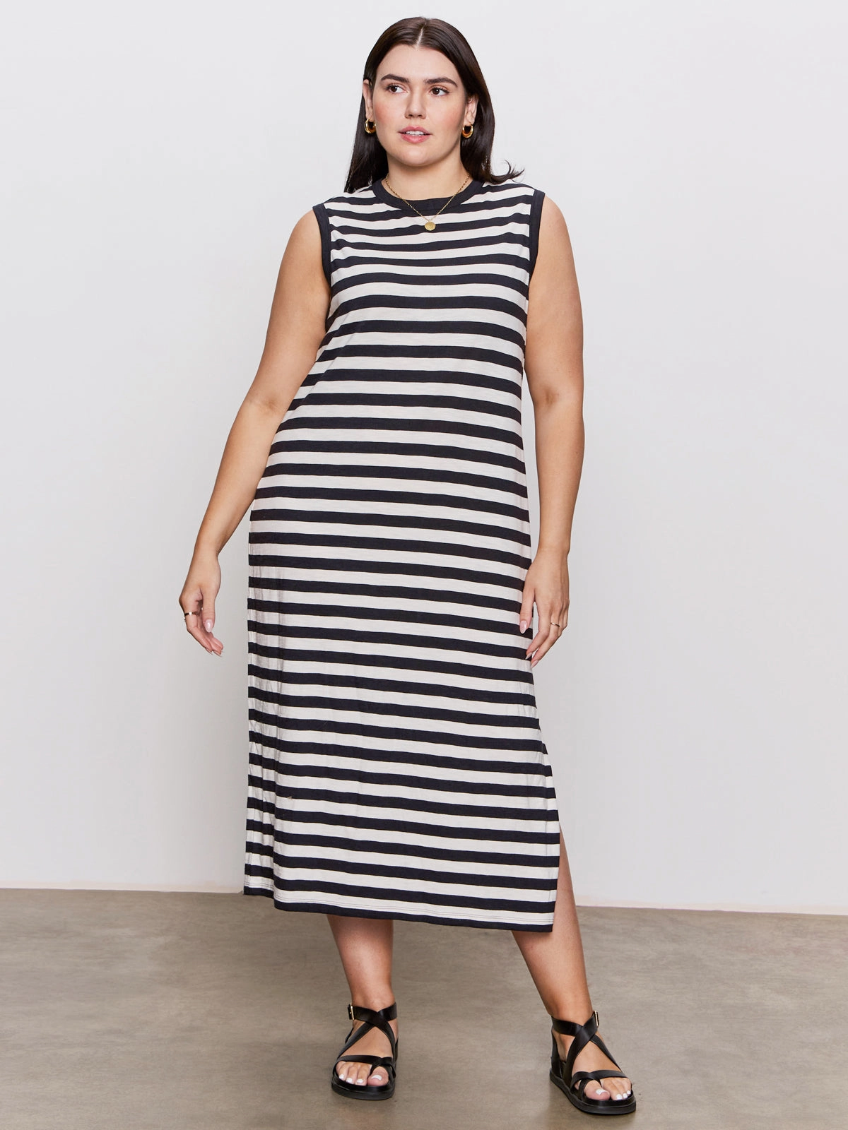 Contrast Trim Maxi Dress Black Macrame Stripe Extended Sizing London Cool