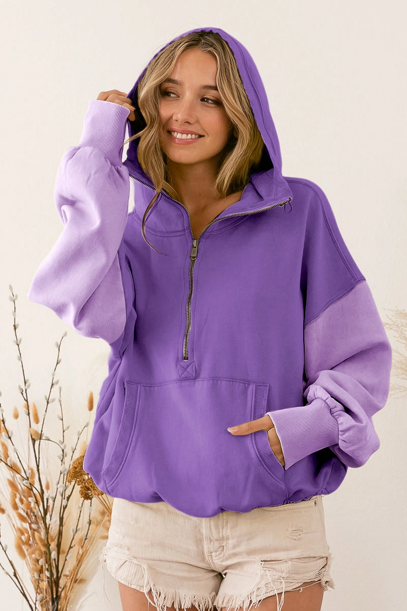 Light Weight IP8347-02 | COLOR BLOCK ELASTIC HEM FLEECE HOODIE