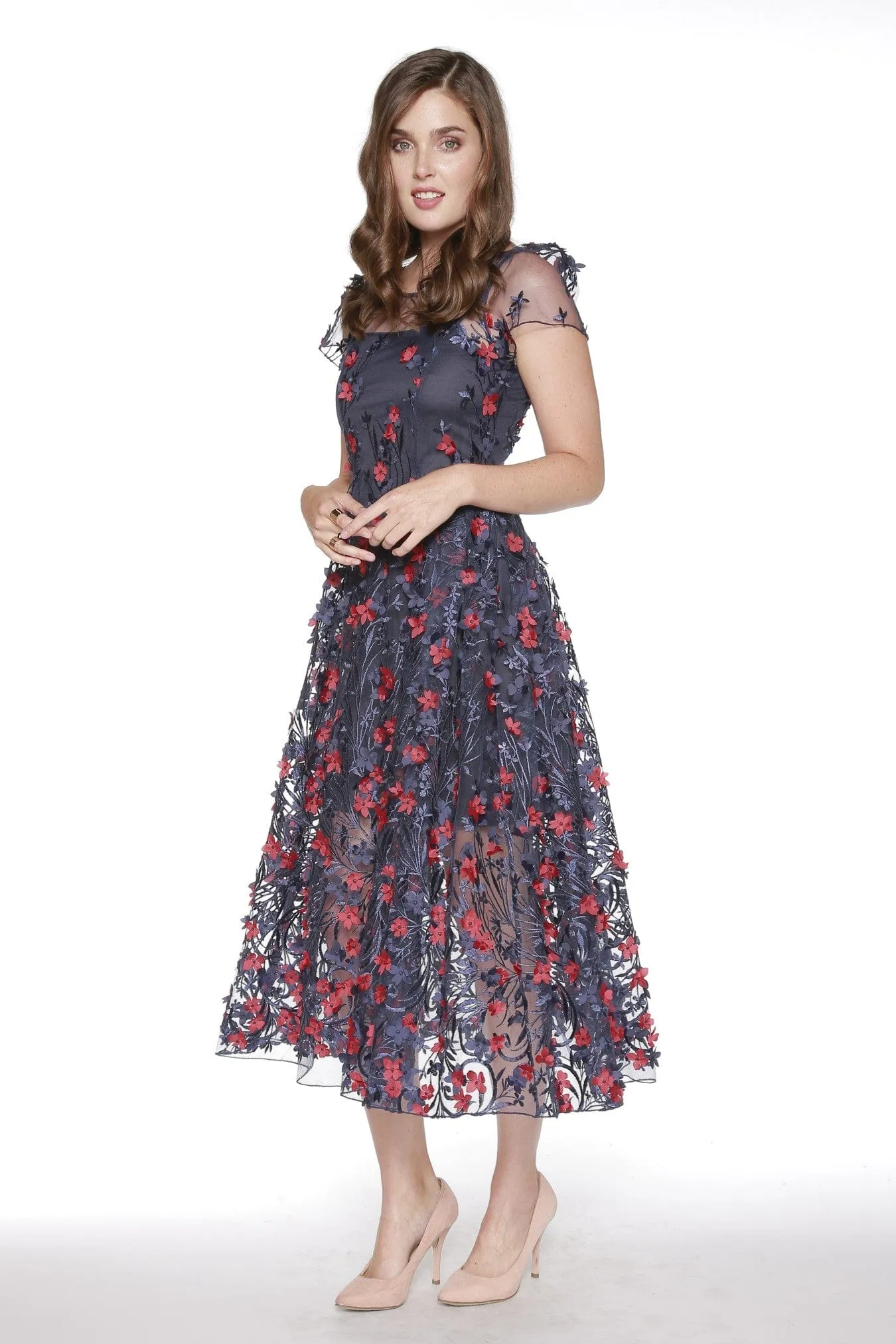 Erika Dress - Red and Navy Petal Fashion-Forward Look