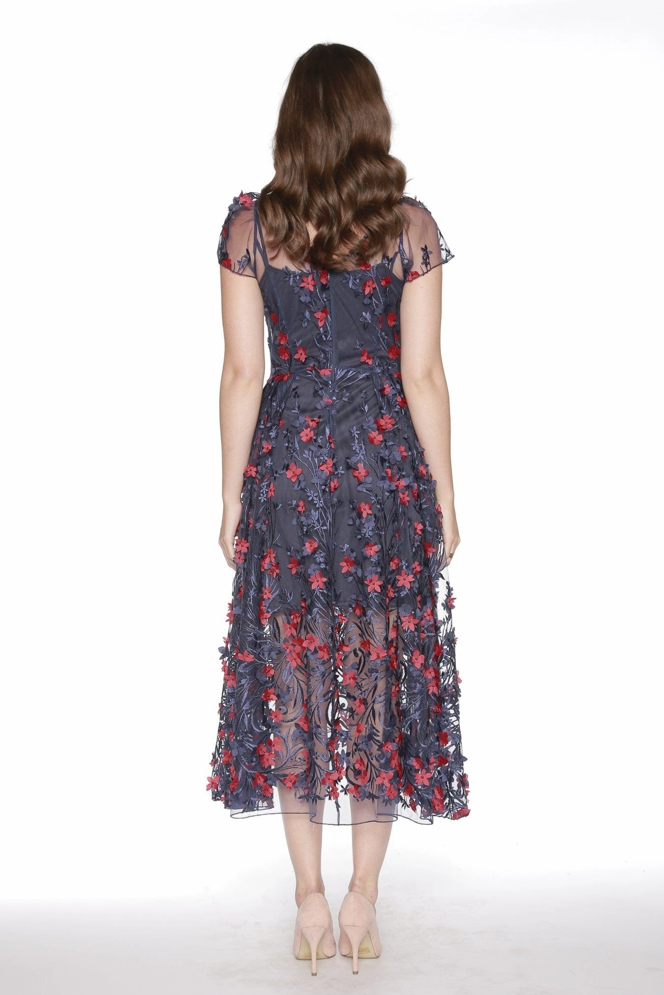 Erika Dress - Red and Navy Petal Square Cut