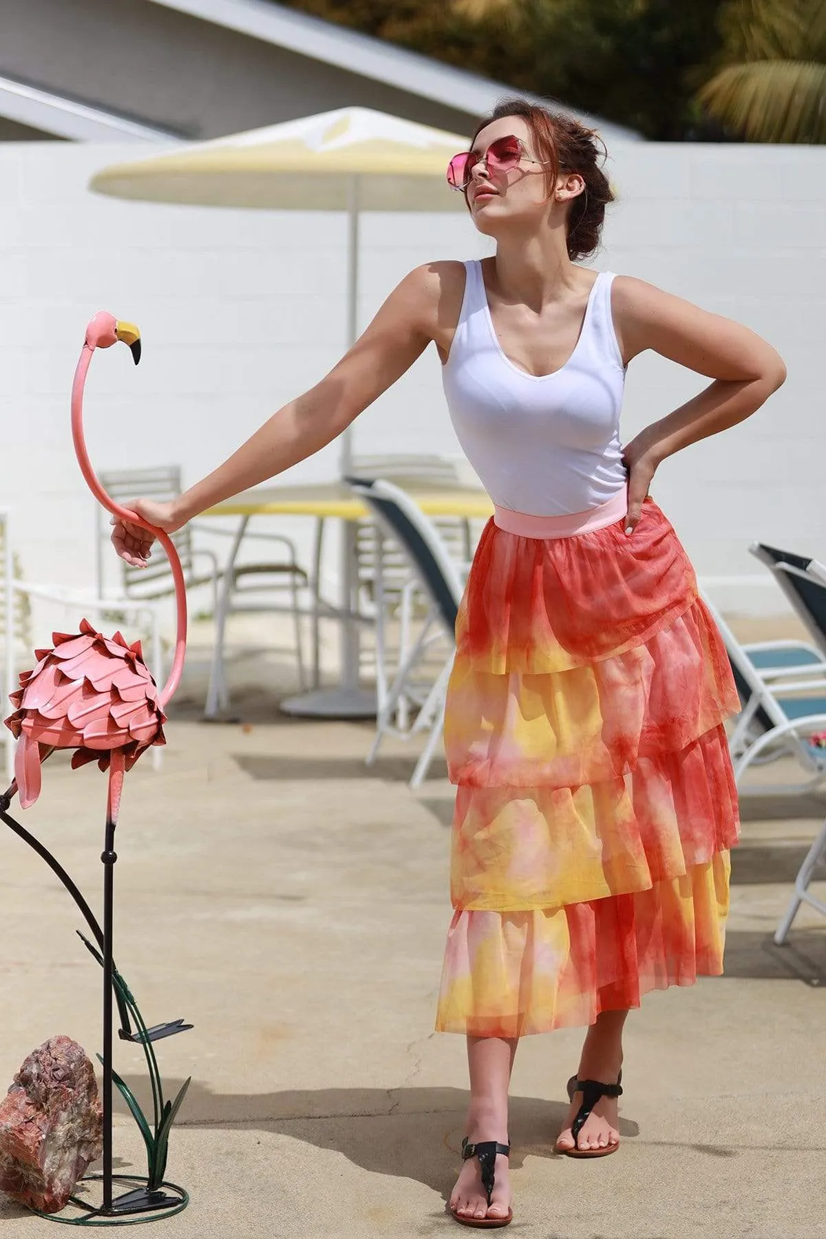 Esperanza Tiered Tulle Midi Skirt Premium Style