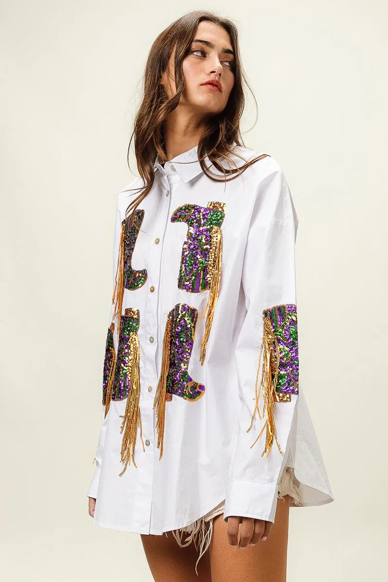 IP8524G-02 | MARDI GRAS SEQUIN BOOTS EMBROIDERY SHIRT Chic Urban