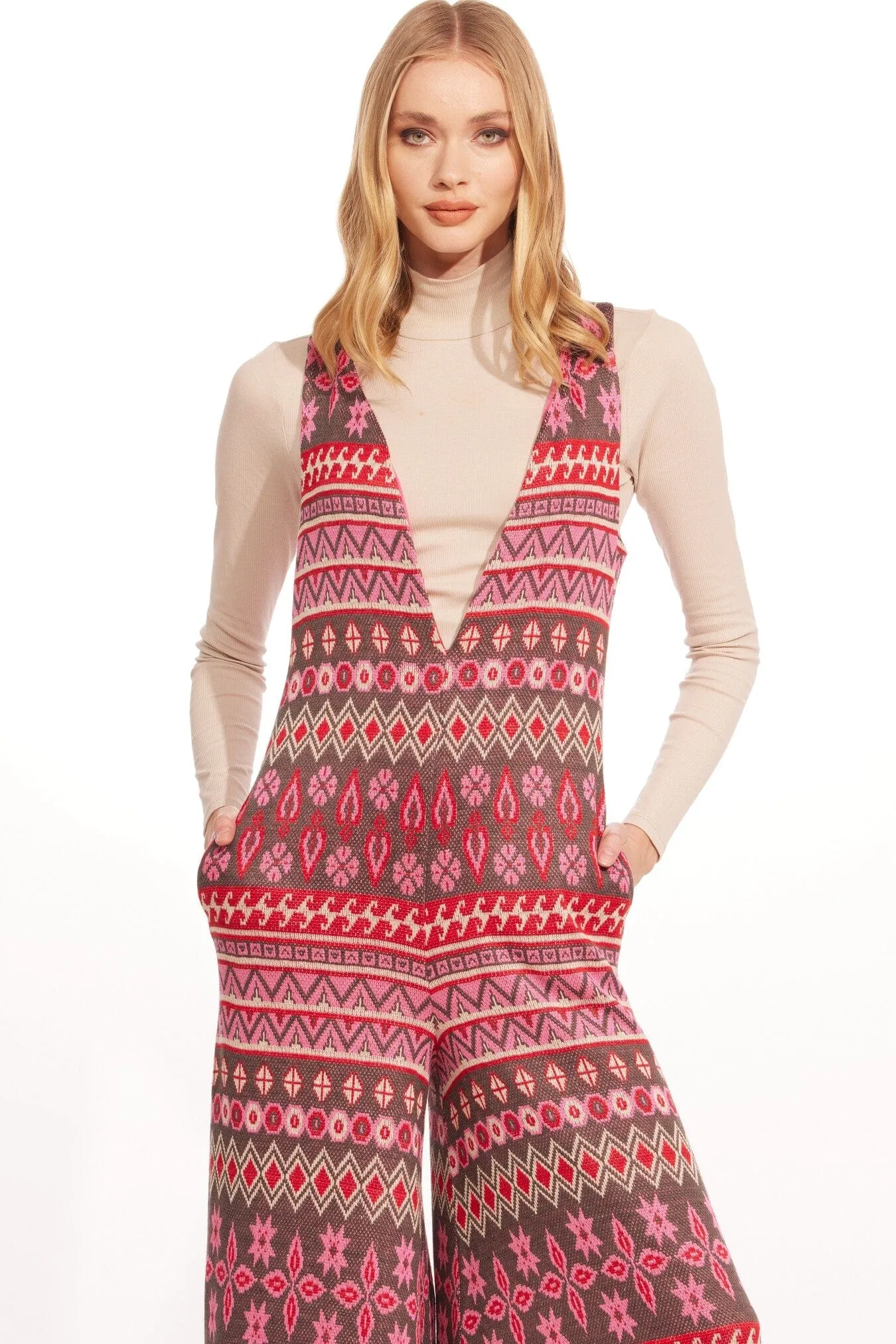 Essential Outline Apres -ski knit Jumpsuit  Pink Hinterlands