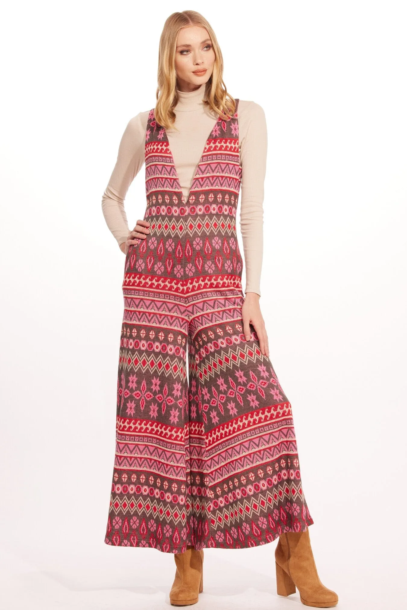 Essential Outline Apres -ski knit Jumpsuit  Pink Hinterlands