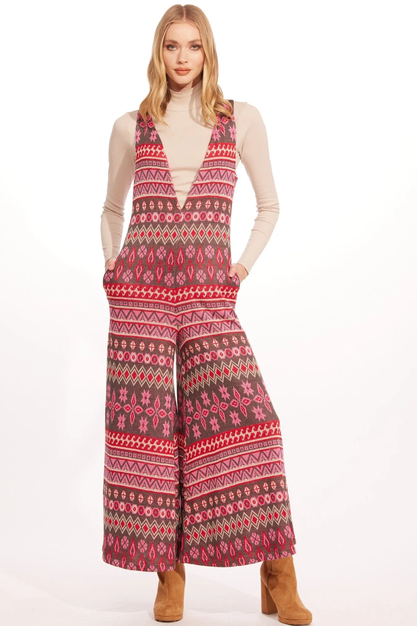 Urban Elegant Apres -ski knit Jumpsuit  Pink Hinterlands