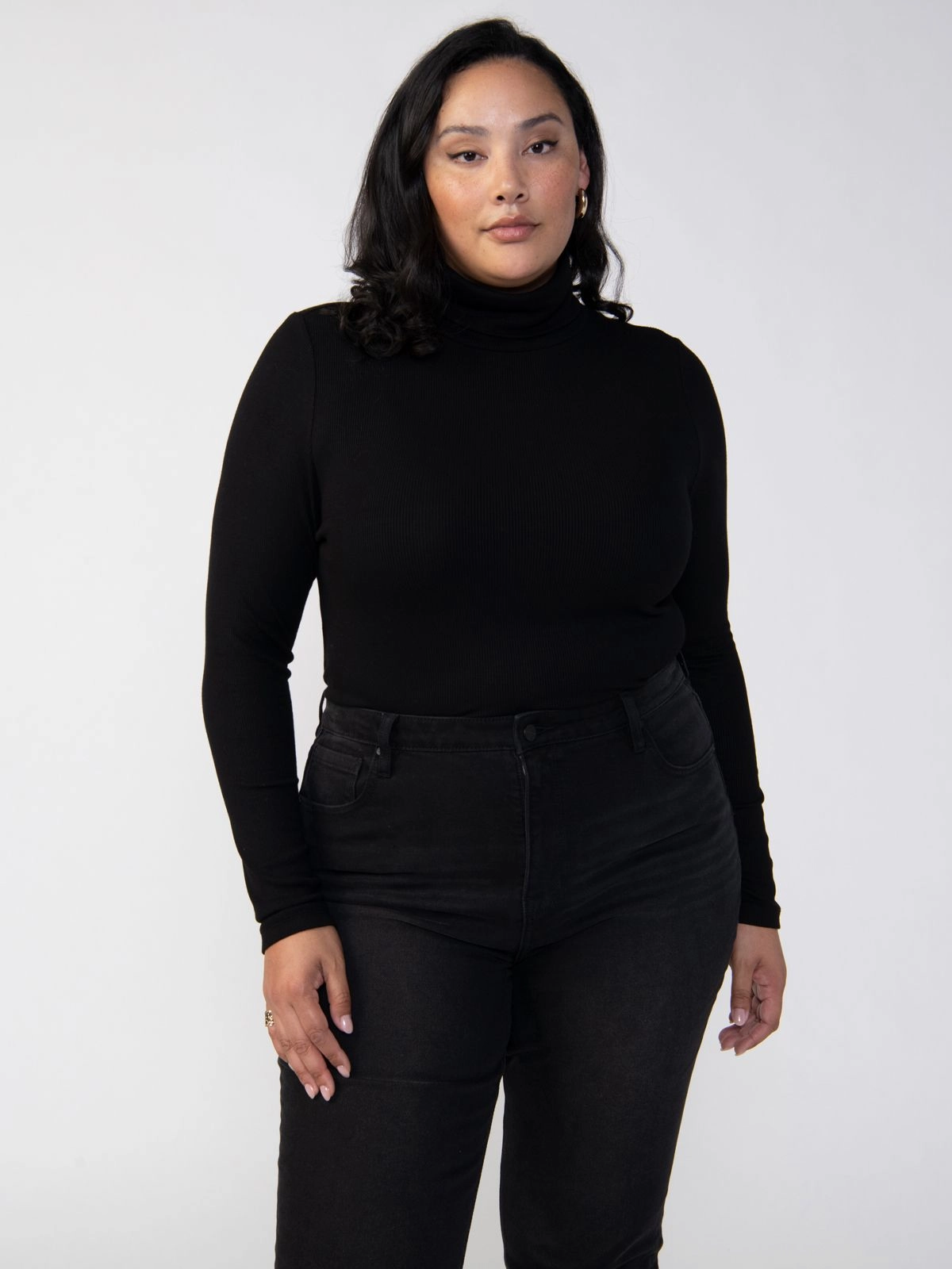 Sharp Style Essential Turtleneck Top Black Extended Sizing