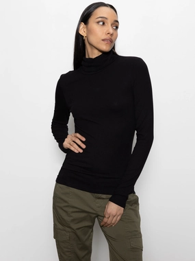 Essential Turtleneck Top Black chemical fiber fabric