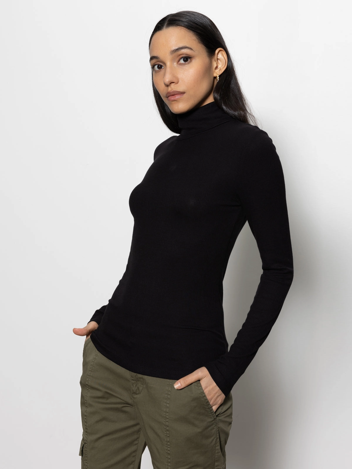 Essential Turtleneck Top Black Modern Draping