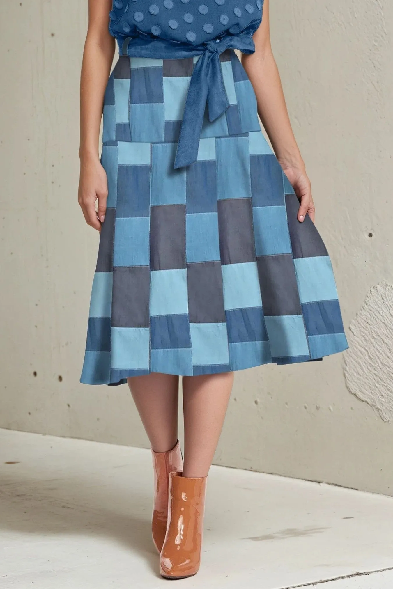 Ethical Made Allas Skirt - Denim Patchwork