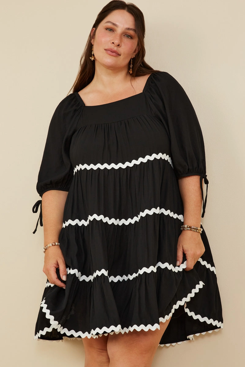 Versatile party outfit Special-Occasion Womens Wavy Twill Trimmed Square Neck Dress